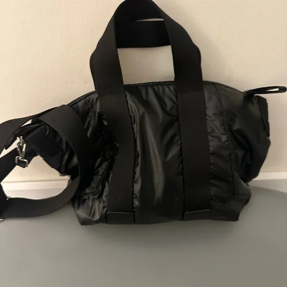 Zara Technical Fabric Midi Tote Bag Handles Crossbody Strap Black - Picture 5 of 6